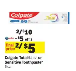 Meijer Colgate Total or Sensitive Toothpaste offer