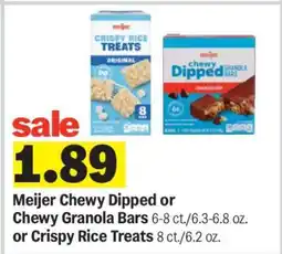 Meijer Meijer Chewy Dipped or Chewy Granola Bars or Crispy Rice Treats offer