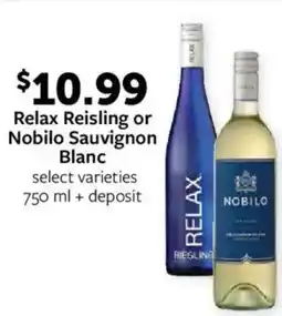 Fareway Relax Reisling or Nobilo Sauvignon Blanc offer