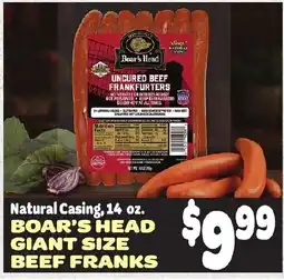 Gristedes Boar's Head giant size beef franks offer