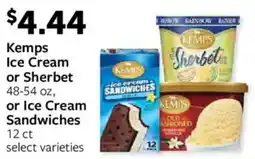Fareway Kemps ice cream or sherbet or ice cream sandwiches offer