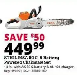 Rural King Stihl MSA 80 C-B Battery Powered Chainsaw Set offer