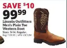 Rural King Lincoln Outfitters men's plain toe western boot offer