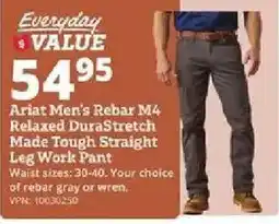 Rural King Ariat men's rebars m4 relaxed durastretch made tough straight leg work pant offer