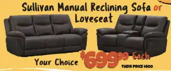 Sullivan Manual Reclining Sofa or Loveseat