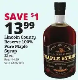 Rural King Lincoln County Reserve 100% Pure Maple Syrup offer