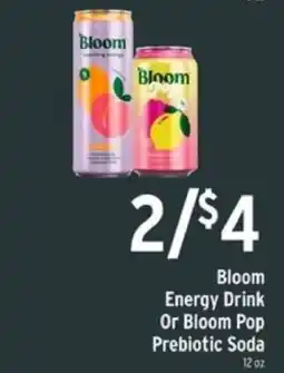 Brookshire's Bloom Energy Drink Or Bloom Pop Prebiotic Soda offer