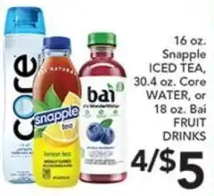Pete's Fresh Market Snapple Iced Tea, Core Water, or Bai Fruit Drinks offer