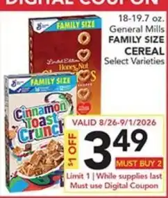 Pete's Fresh Market General Mills Family Size Cereal offer