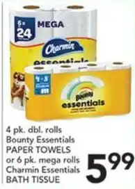 Pete's Fresh Market Bounty Essentials paper towels or 6 pk. mega rolls charmin essentials bath tissue offer