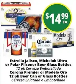 Rancho Markets Estrella Jalisco, Michelob Ultra or Polar Pilsener Beer Glass Bottles offer