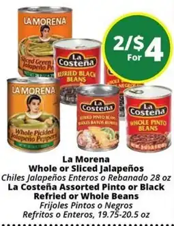 Rancho Markets La Morena Whole or Sliced Jalapeños, La Costeña Assorted Pinto or Black Refried or Whole Beans offer