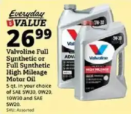 Rural King Valvoline Full Synthetic or Full Synthetic High Mileage Motor Oil offer