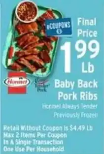 Brookshire's Hormel baby back pork ribs offer