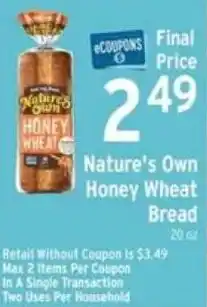 Brookshire's Nature's Own Honey Wheat Bread offer