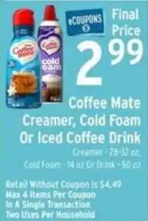Brookshire's Coffee Mate Creamer, Cold Foam Or Iced Coffee Drink offer