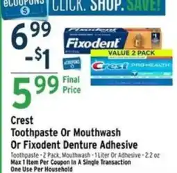Brookshire's Crest Toothpaste Or Mouthwash Or Fixodent Denture Adhesive offer