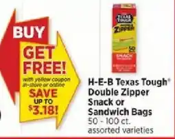 H-E-B H-E-B Texas Tough Double Zipper Snack or Sandwich Bags offer