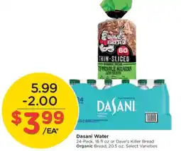 Kroger Dasani Water or Dave's Killer Bread Organic Bread offer