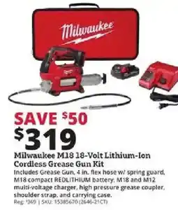 Rural King Milwaukee M18 18-Volt Lithium-Ion Cordless Grease Gun Kit offer