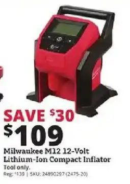 Rural King Milwaukee M12 12-Volt Lithium-Ion Compact Inflator offer