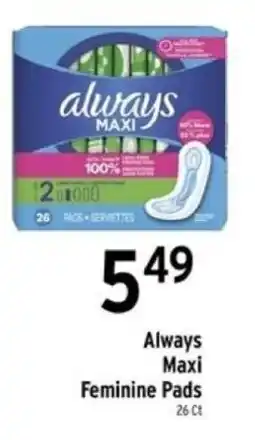 Brookshire's Always Maxi Feminine Pads offer