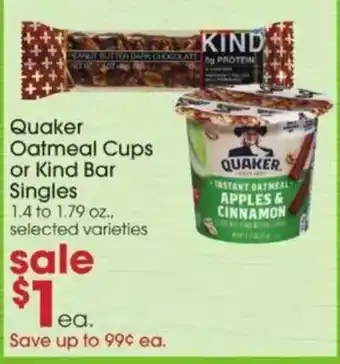 Quaker Oatmeal Cups or Kind Bar Singles