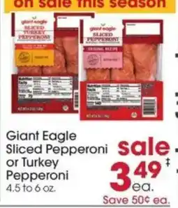 Giant Eagle Giant Eagle Sliced Pepperoni or Turkey Pepperoni offer
