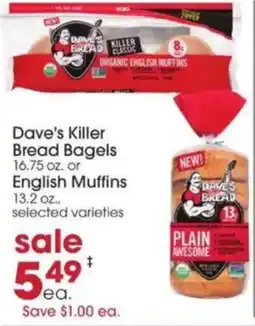 Giant Eagle Dave's Killer Bread Bagels or English Muffins offer