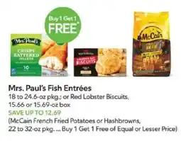 Publix Mrs. Paul's Fish Entrées or Red Lobster Biscuits offer