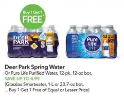 Publix Deer Park Spring Water or Pure Life Purified Water offer