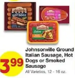 United Supermarkets Johnsonville Ground Italian Sausage, Hot Dogs or Smoked Sausage offer