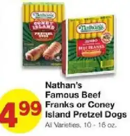 United Supermarkets Nathan's Famous Beef Franks or Coney Island Pretzel Dogs offer