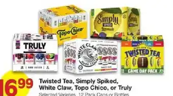 United Supermarkets Twisted Tea, Simply Spiked, White Claw, Topo Chico, or Truly offer