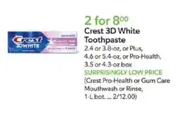 Publix Crest 3D White Toothpaste offer