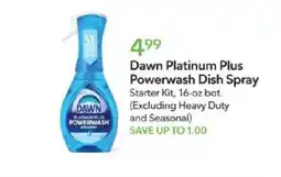 Publix Dawn platinum plus powerwash dish spray starter kit offer