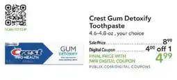 Publix Crest Gum Detoxify Toothpaste offer