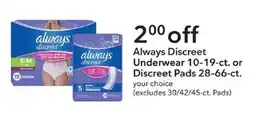 Publix Always discreet underwear offer