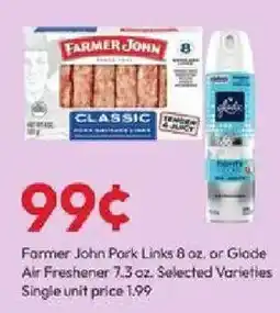 Stater Bros Farmer John Pork Links or Glade Air Freshener offer