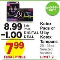 United Supermarkets Kotex Pads or U by Kotex Tampons offer