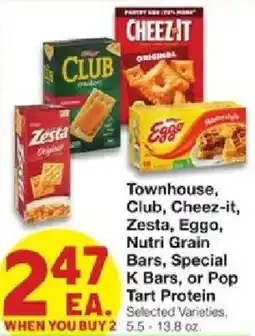 United Supermarkets Townhouse, Club, Cheez-it, Zesta, Eggo, Nutri Grain Bars, Special K Bars, or Pop Tart Protein offer