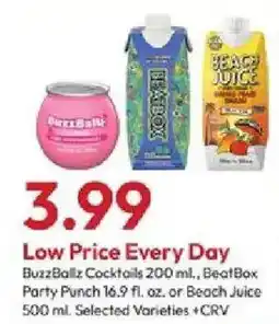 Stater Bros BuzzBallz Cocktails, BeatBox Party Punch or Beach Juice offer