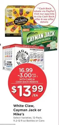 Smith's White Claw, Cayman Jack or Mike's offer