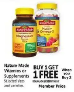 Safeway Nature Made Vitamins or Supplements offer