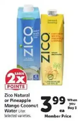 Safeway Zico Natural or Pineapple Mango Coconut Water offer