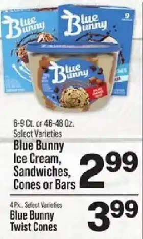 Blue Bunny ice cream, sandwiches, cones or bars