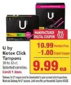 Safeway U by Kotex Click Tampons offer
