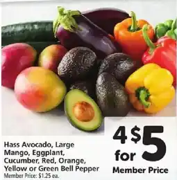 Safeway Hass Avocado, Large Mango, Eggplant, Cucumber, Red, Orange, Yellow or Green Bell Pepper offer