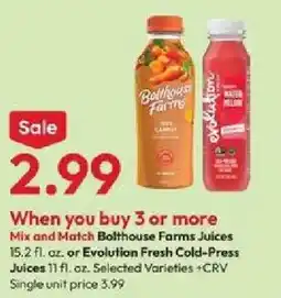 Stater Bros Bolthouse Farms Juices or Evolution Fresh Cold-Press Juices offer