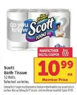 Safeway Scott Bath Tissue offer